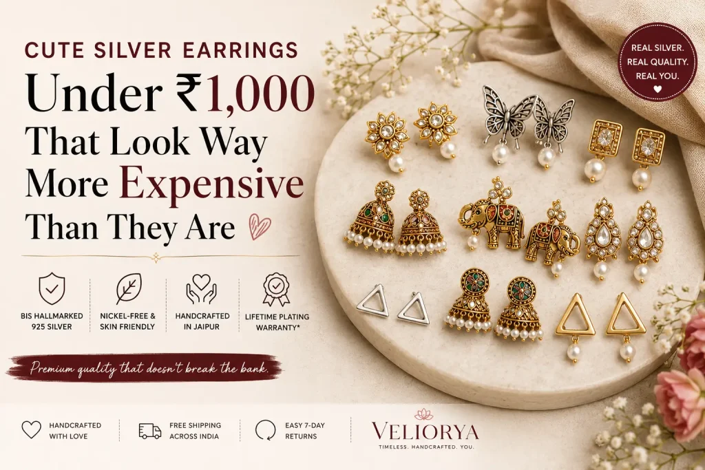 affordable silver alloy earrings under 1000 india hallmarked veliorya