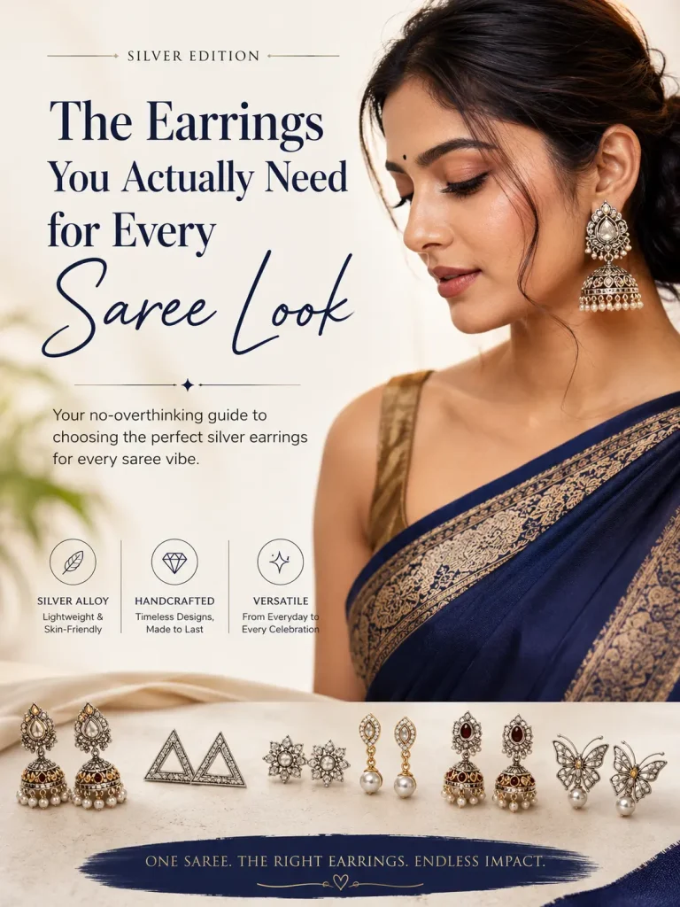 silver alloy jhumka earrings for silk saree india veliorya