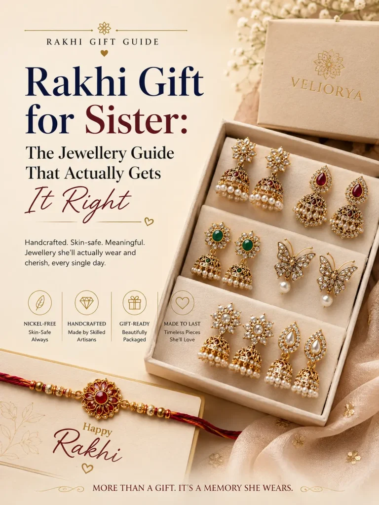 rakhi gift for sister silver alloy earrings handcrafted veliorya india