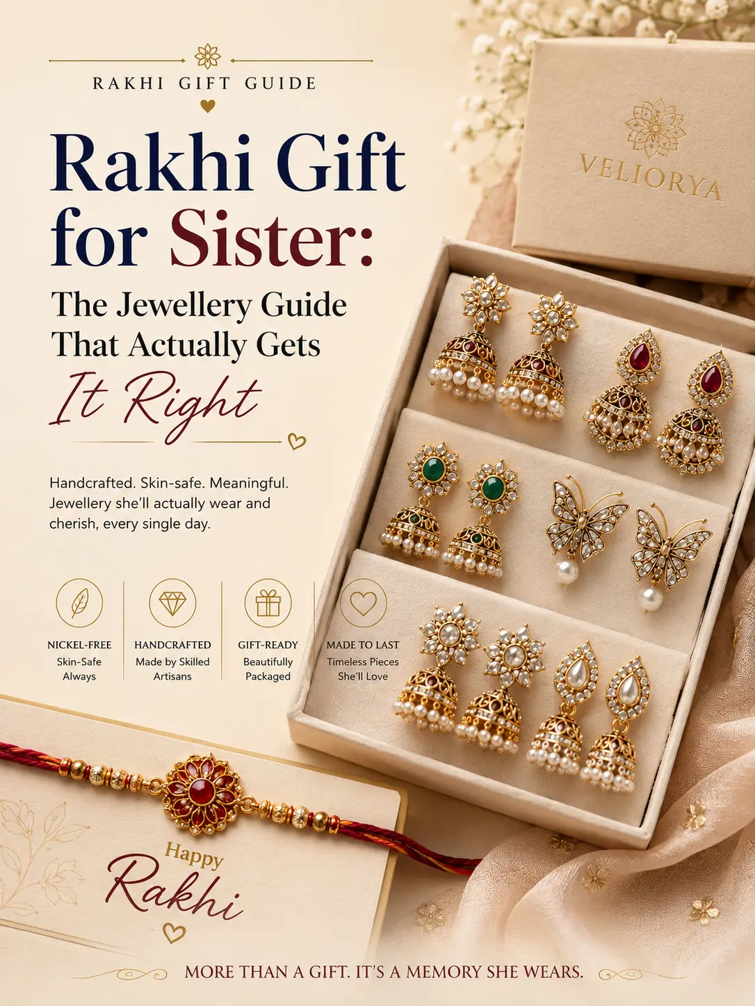 rakhi gift for sister silver alloy earrings handcrafted veliorya india